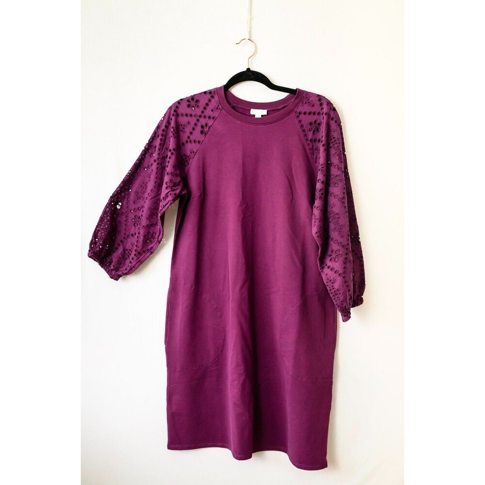 Garnet Hill M purple dress eyelet long sleeve organic cotton